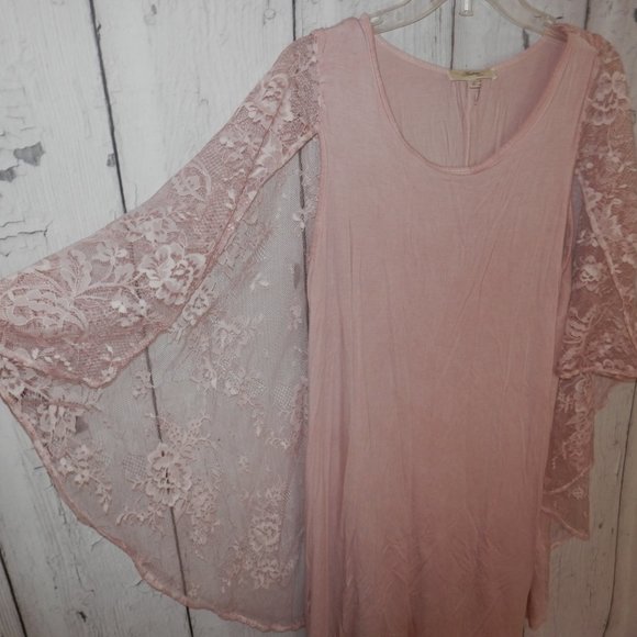 Andree by UNIT Women's Large Light Pink Lace Attached Cape Casual Dress 3560 - Picture 7 of 9